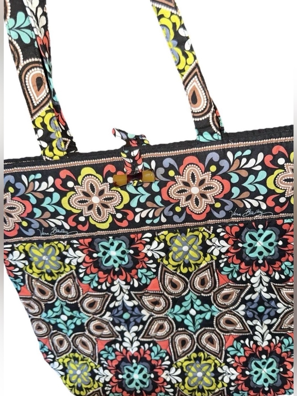 Vera Bradley Tote with Coral, Aqua & Yellow Floral Print